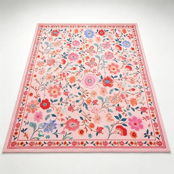 MUSICWAKER Vintage Floral Collection Bohemian Pink Vintage Rug Area Rug, 4' x 6', Non-Slip Backing