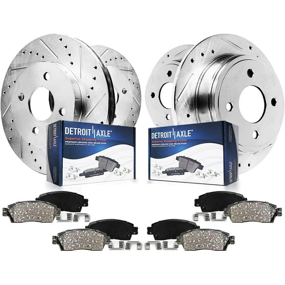 Detroit Axle - Brake Kit for 1999-2000 Honda Civic, Front and Rear Drilled & Slotted Disc Brake Rotors Ceramic Brake Pads w/Hardware Replacement : 10.32 inch Front Rotor
