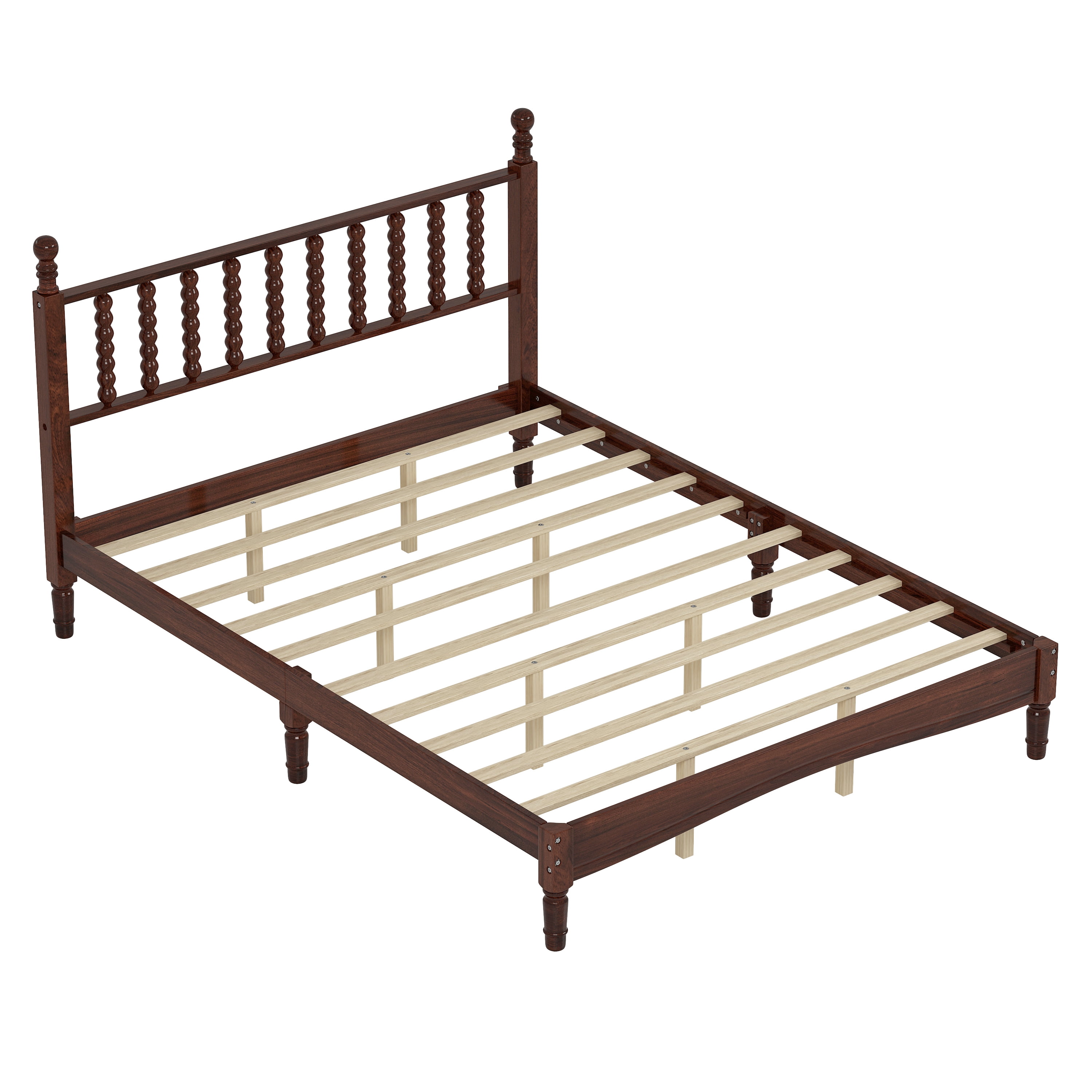 Euroco Wood Retro Style Queen Size Platform Bed with Slats for Living Room, Walnut