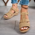 thumbnail image 3 of Rokment Womens Orthopedic Wedge Walking Sandals Comfortable Fashion Leather Arch Support Platform High Heels Gladiator Dress Sandals for Beach Summer Brown Size 9, 3 of 8