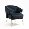 thumbnail image 2 of Velvet Accent Chair, Upholstered Modern Single Sofa Side Chair, Comfy Barrel Chair, Club Chair, Living Room Armchair with Golden Metal Legs for Bedroom Living Reading Room Office, Black, 2 of 7