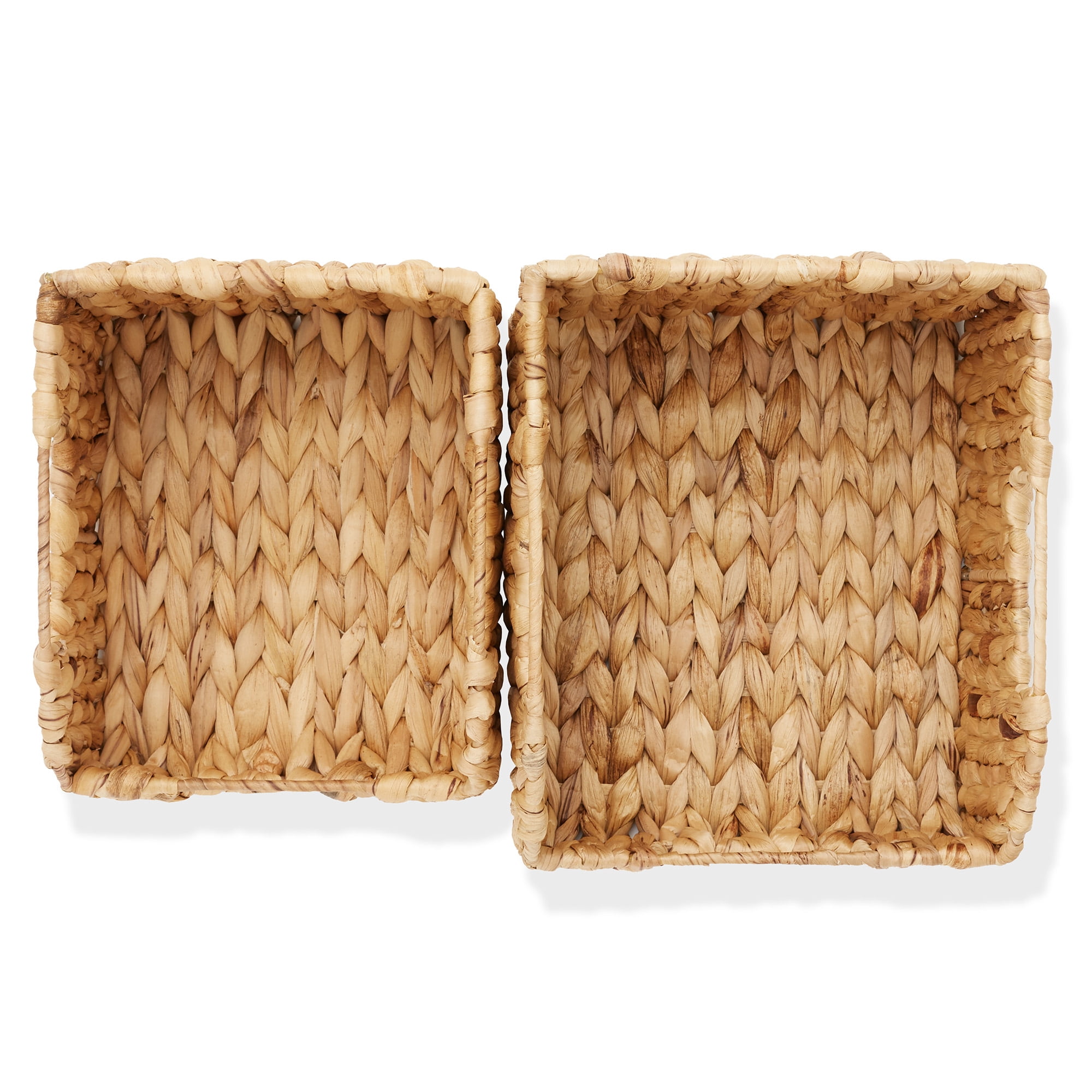 Casafield (Set of 2) Water Hyacinth Pantry Baskets with Handles - Natural, Medium and Large Size Woven Storage Baskets for Kitchen Shelves