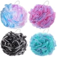 thumbnail image 1 of Shower Puff 4 Packs, 60g/pcs Mesh Bath Loofa Black Body Sponges Scrubber for Bathing Clear, 1 of 7