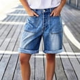 thumbnail image 2 of Uobin Women's Bermuda Jean Shorts Casual High Waisted Folding Hem Straight Leg Denim Shorts, 2 of 9