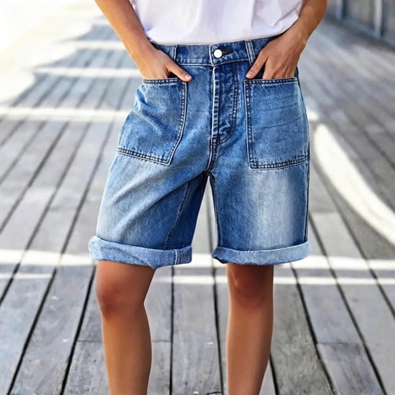 RUTAYY Women's Denim Shorts Solid Color with Pockets Casual Everyday Wear Comfortable Breathable Vibrant Holiday Shorts