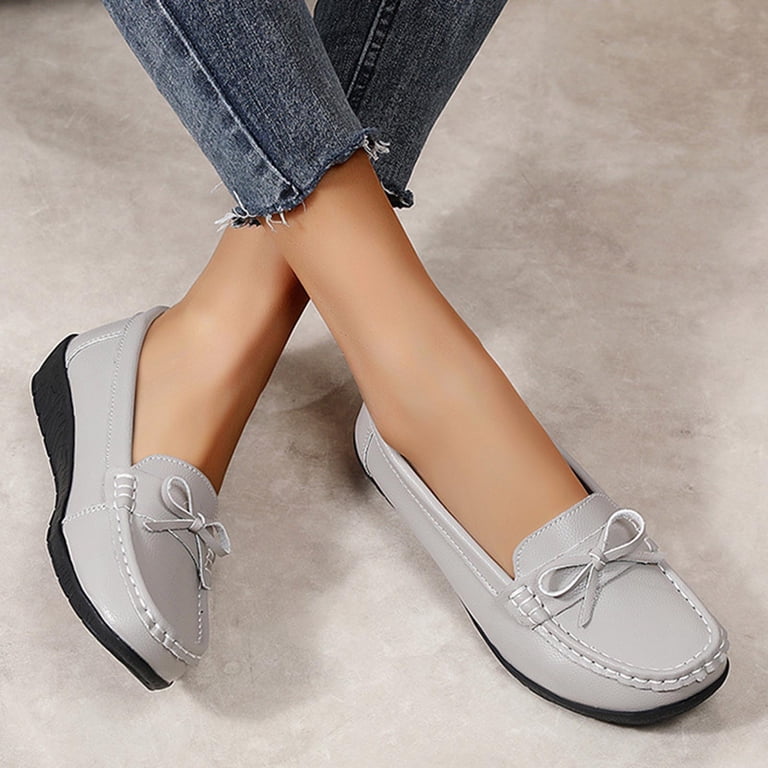 FRSASU Women's Loafers Comfort Slip-Ons Flat Work Shoes Casual Flat Toe Loafers Lady Dress Shoes Gray 9(42)