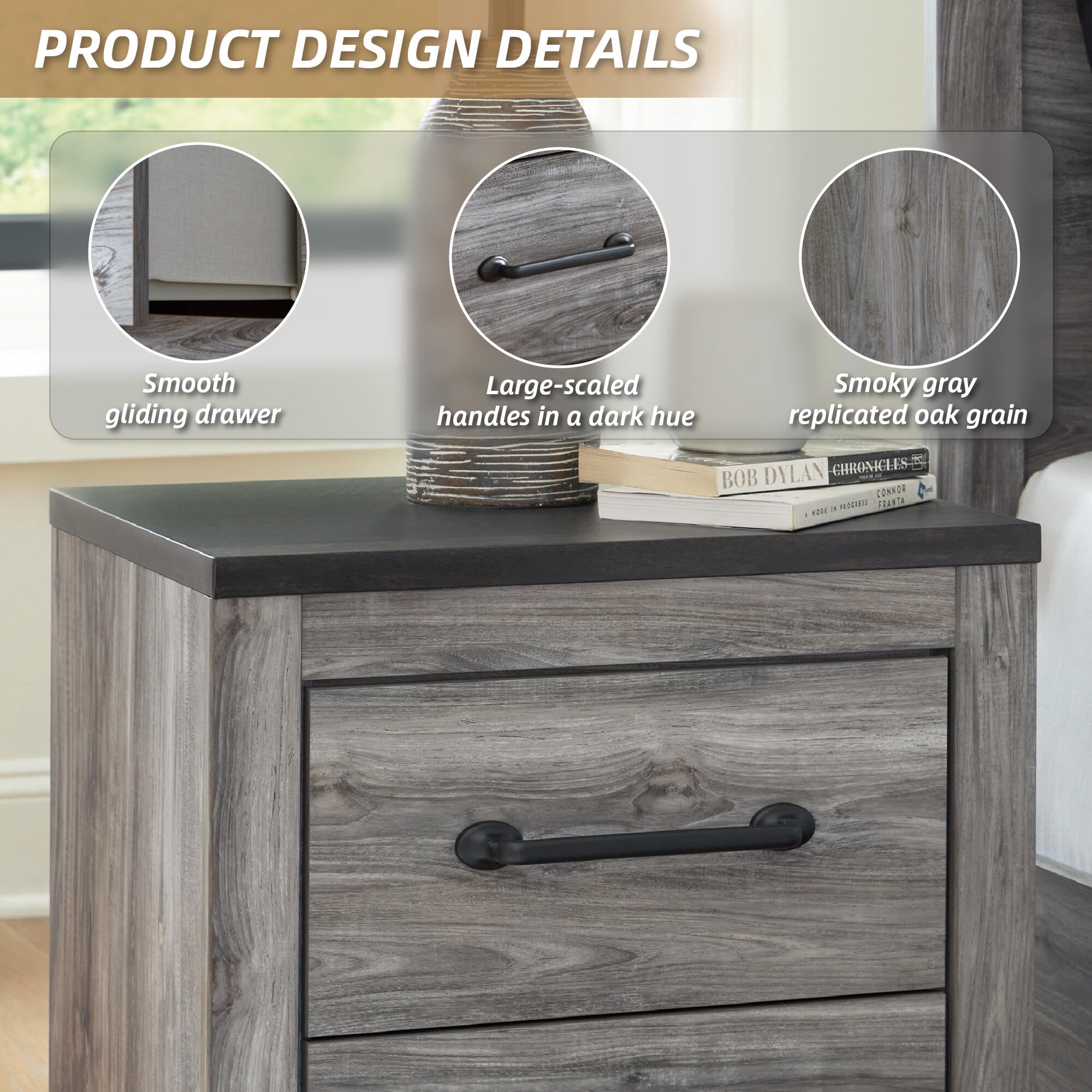 Signature Design by Ashley Contemporary Bronyan 2 Drawer Nightstand, Dark Gray