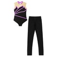 thumbnail image 3 of YEAHDOR Kids Girls Metallic Stripes Dance Leotard with Leggings Tights Gymnastics Training Ice Skating Outfit Purple 10, 3 of 5