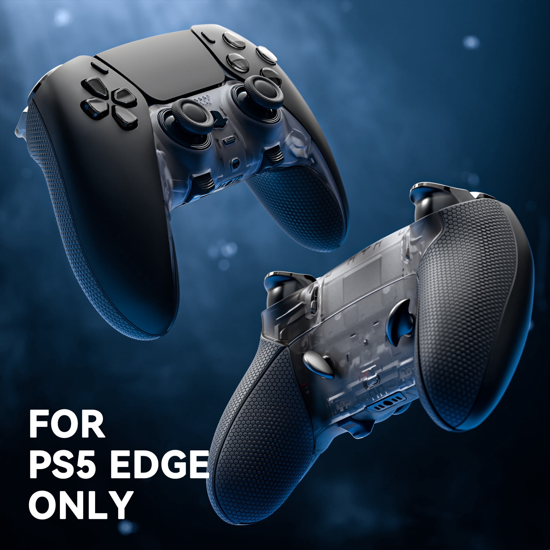 eXtremeRate Beyond-ARC Shell Kit for PS5 Edge Controller - Rubberized Grip Front & Back Cover (Clear & Black)