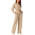 thumbnail image 4 of INSPIRE CHIC Women's Two Piece Outfits Sweatsuit Set Front Cropped Sweatshirt Wide Leg Sweatpant Tracksuit Lounge Sets, 4 of 4