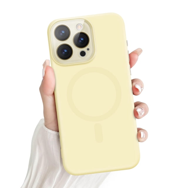 Funda magnética de silicona líquida Newseego para iPhone 15 Pro Max, color amarillo