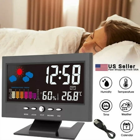 STARLIGHT- Led Digital Alarm Clock Snooze Calendar Thermometer Hygrometer Weather Display