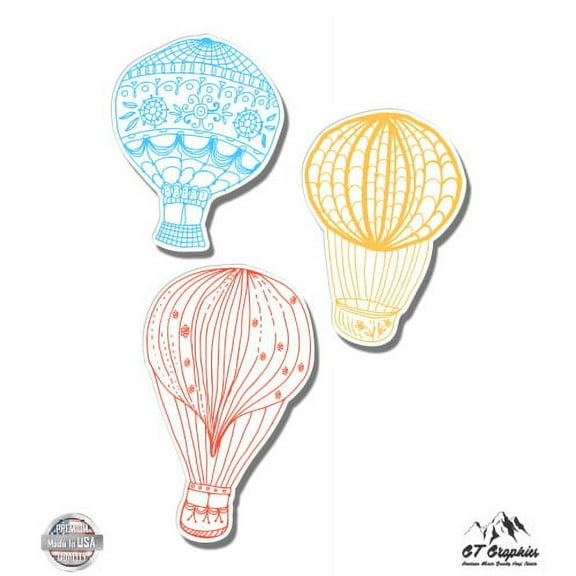 Hot Air Balloons Set - 2" Each Vinyl Stickers - For Car Laptop I-Pad Phone Helmet Hard Hat - Waterproof Decals