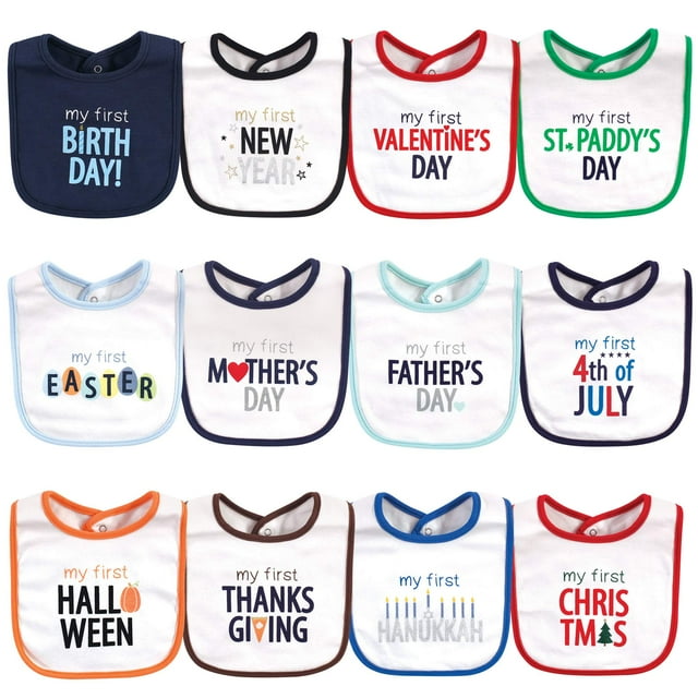 Baberos de Algodón Hudson Baby para Bebés Unisex, Edición Holiday Bold Boy, Talla Única