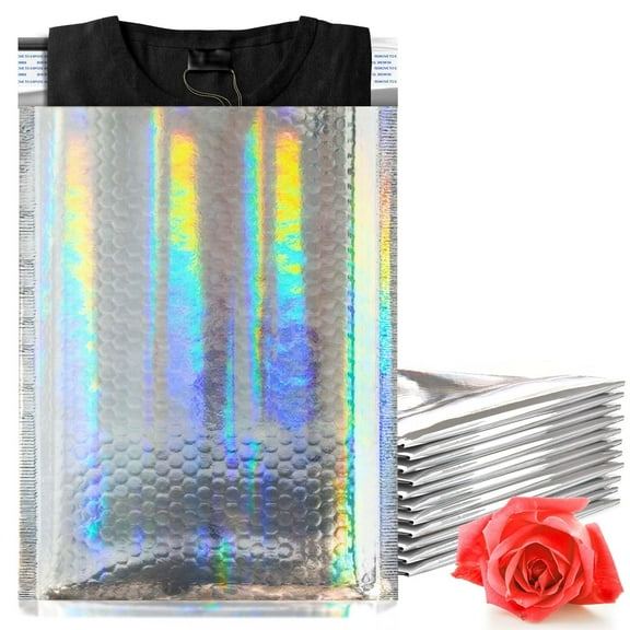 Holographic Metallic Bubble Mailers, 7.25 x 11 Inches. Pack of 200 Bright Metallic Bubble Envelope. Self-Seal Foil Shipping Envelopes. Waterproof Poly Mailers Metallic for Small Business