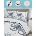 thumbnail image 4 of Quilts Twin Size Bedding Set, Blue Coastal Octopus Lightweight Quilted Comforter, Summer Ocean Sea Coral Shells Soft Reversible Bedspread Coverlet with Pillow Covers for All Season, 68" x 86", 4 of 7