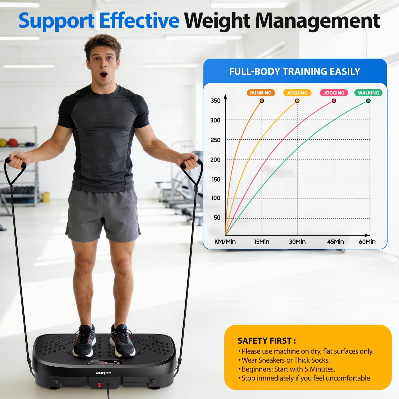 Anqdy Vibrating Platform Exercise Machine 120 Speed Levels, 9 Program Modes, Full Body Workout, LCD Display, 450 lb Max Load, Black, 1 Count