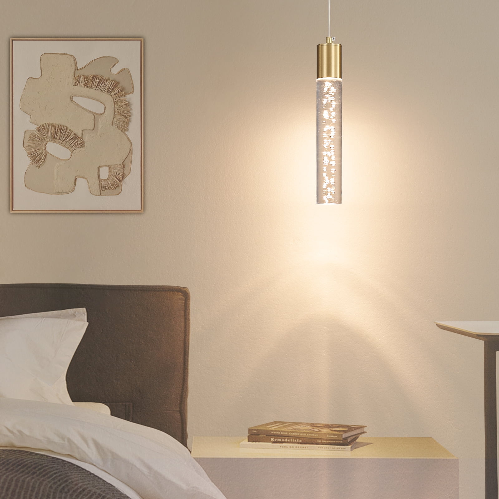 Modern Linear Pendant Light for Kitchen Island LED Hanging Light Fixture with Bubble Acrylic 3 Color 3000K/4500K/6500K Mini Ceiling Chandelier Lighting