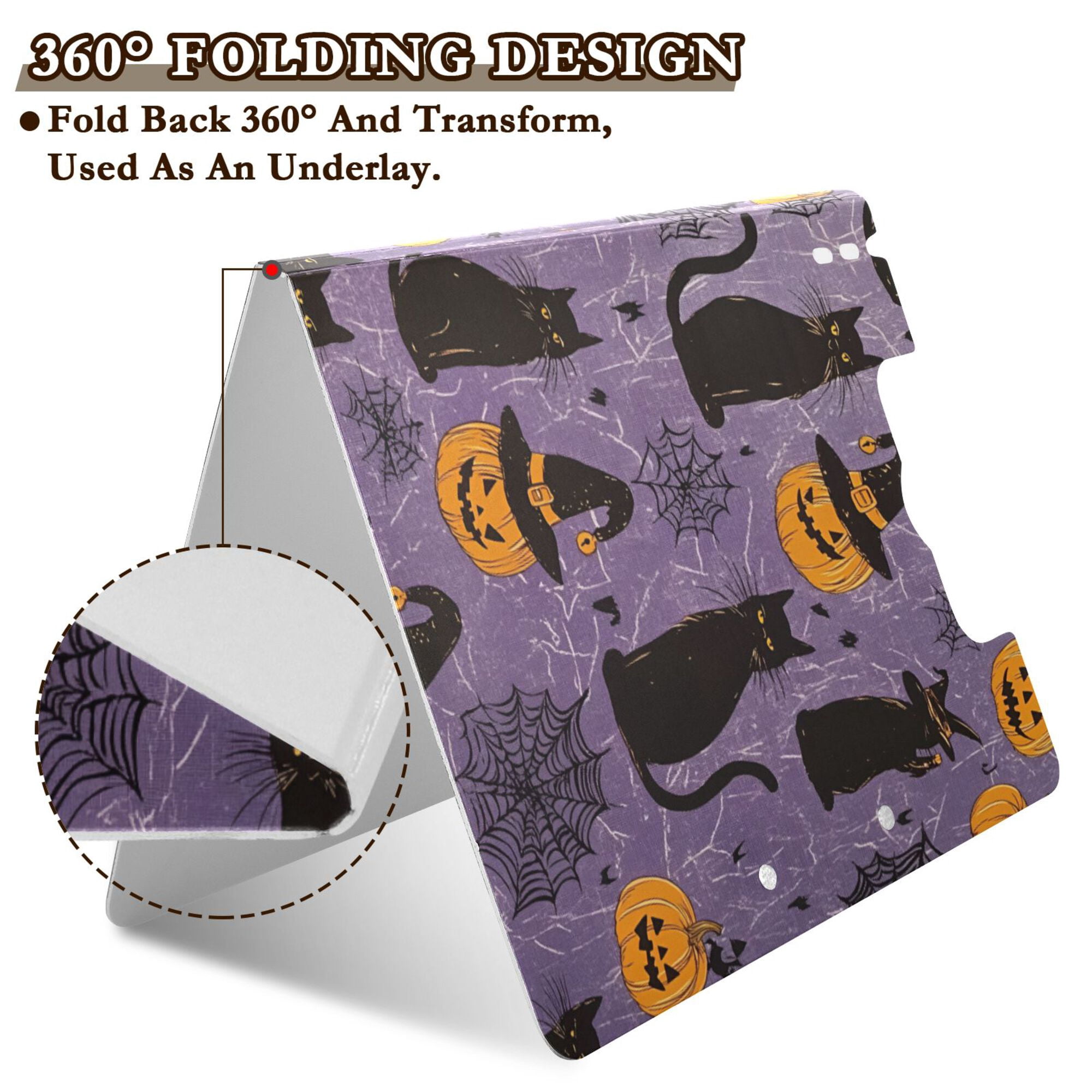 FORMRS A4 Clipboard Folder with Pen Holder Horizontal Foldable School Office Binder, Purple Halloween Black Cat