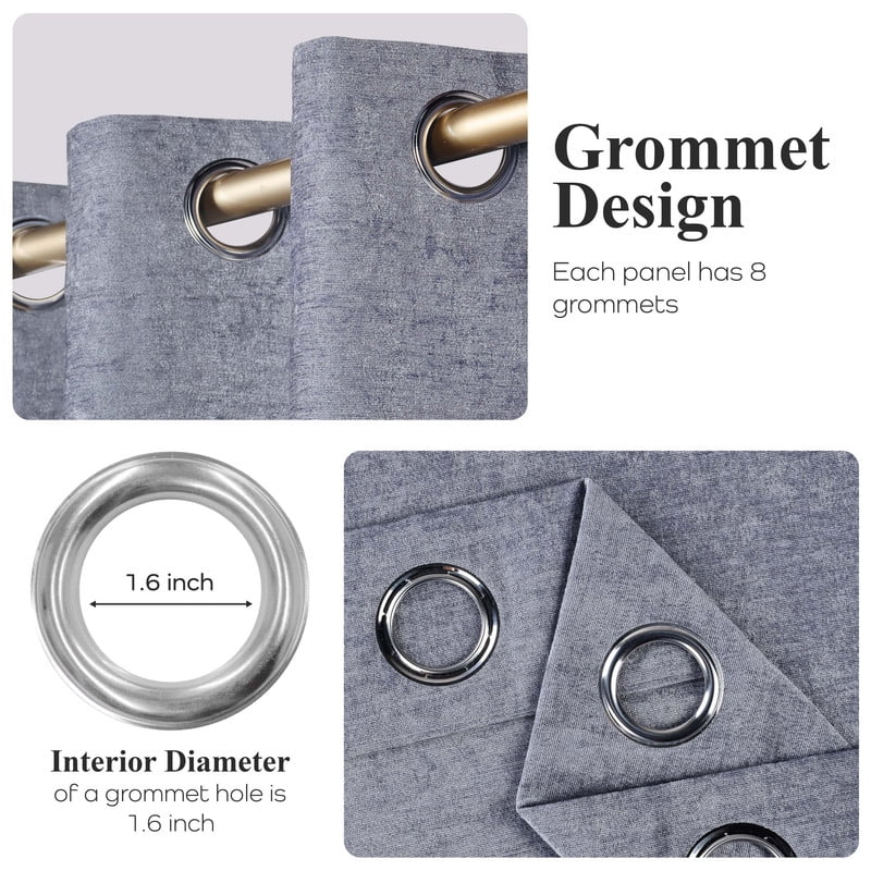 Superior Noor Semi-Blackout Chenille Curtains Set of 2, Room Darkening Curtain Panel Pair, Grey, 52"W x 96"L