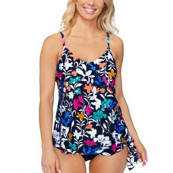 MSRP $35 Island Escape Womens Napa Underwire Tankini Top Black Size 8
