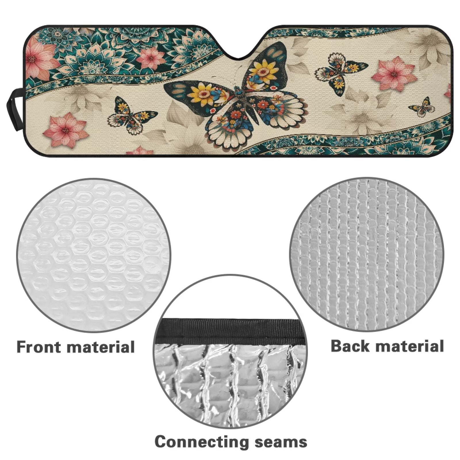 HUIACONG Butterfly Turtle Windshield Sun Shade Heat Shield Sun Visor Mat Compatible with Jeep Wrangler Rubicon Sahara TJ JK JKU 2 Door & 4 Door