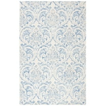 SAFAVIEH Micro-Loop Cornelius Floral Ogee Wool Area Rug, Blue/Ivory, 5' x 8'