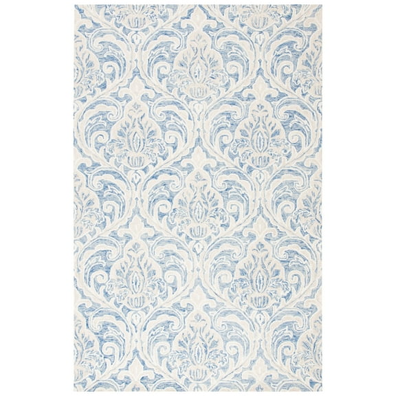 SAFAVIEH Micro-Loop Cornelius Floral Ogee Wool Area Rug, Blue/Ivory, 5' x 8'