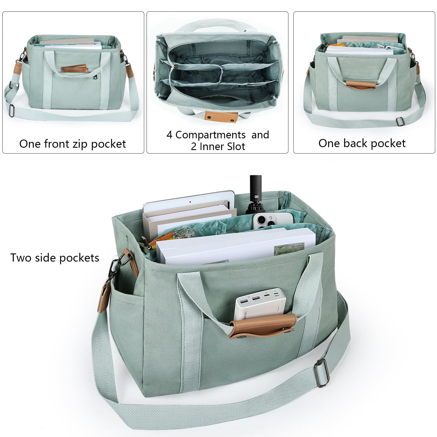 Large Canvas Tote Bag for Women With Pockets, Cute Crossbody Shoulder Purses Handbag for Work Travel