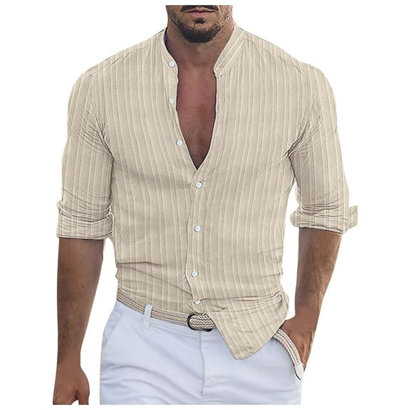 Bcfgryg Men Solid Color Cotton And Linen Casual Loose Sleeved Shirt Trend Top Business Shirts Men