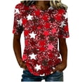 thumbnail image 3 of Pounoo T-Shirts pour Femmes Motif Étoiles et Rayures Manches Courtes Coupe Décontractée Chandails Légers et Confortables Hauts Style de Rue Décontracté Tenue de Fin de Semaine Cadeau, 3 of 5