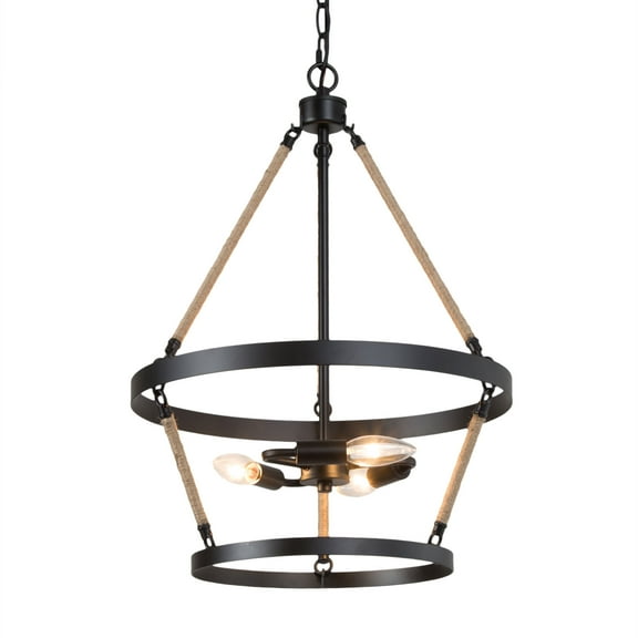LNC 3-Light Farmhouse Chandelier with Rope for Kitchen Island,Matte Black