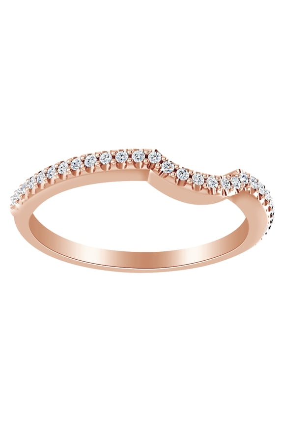 Round Cut White Natural Diamond Curved Contour Band Ring In 14K Solid Rose Gold (0.12 Ct)
