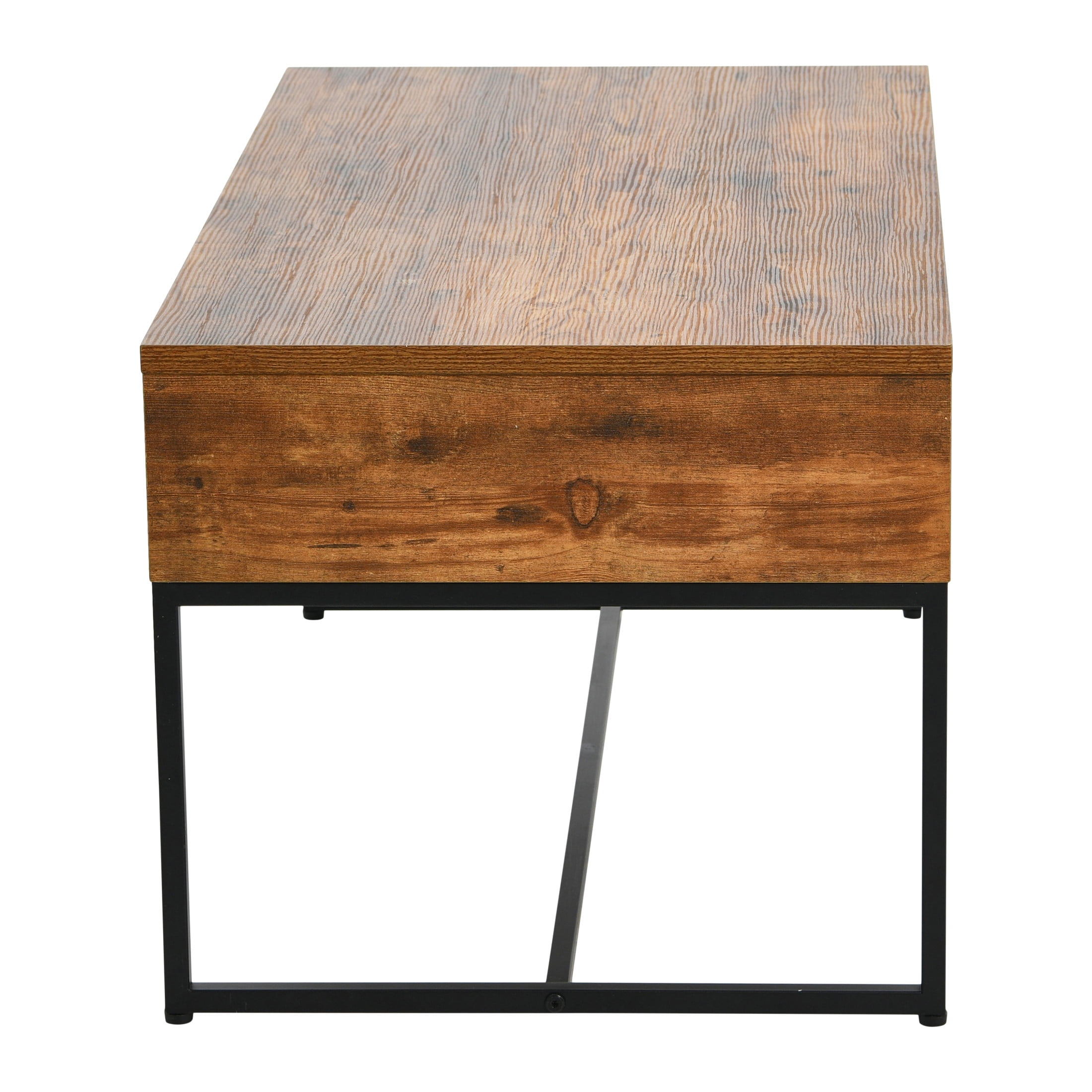 Household Essentials Wrap Rectangular Coffee Table Rustic Hickory Wood Grain and Black Metal