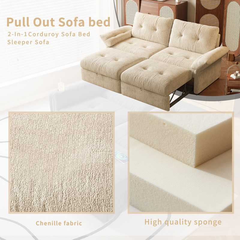 81.5" Convertible Sofa Bed, 2-in-1 Sleeper Sofa with Plush Chenille Fabric, High-Resilience Foam, Solid Wood Frame, Chenille Sofa Couch for Living Room, Guest Room, Apartment
