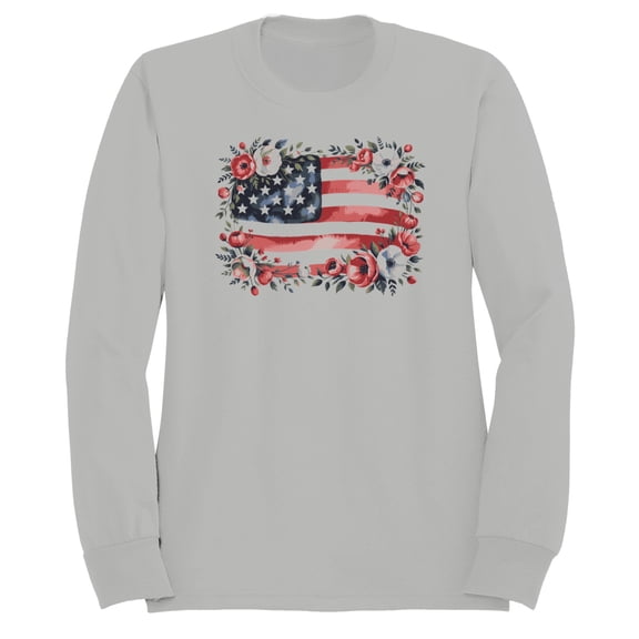 Smartprints Vintage Floral American Flag Art Women's Sweatshirt, Ash, S