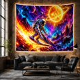 thumbnail image 6 of Astronaut Over a Fiery Wave Beneath a Ringed Planet, Adventurous Surreal for Space Lovers, Galactic Wall Art, Birthday Gift, Tapestry Wall Hanging for Gaming Room and Studio, 6 of 7