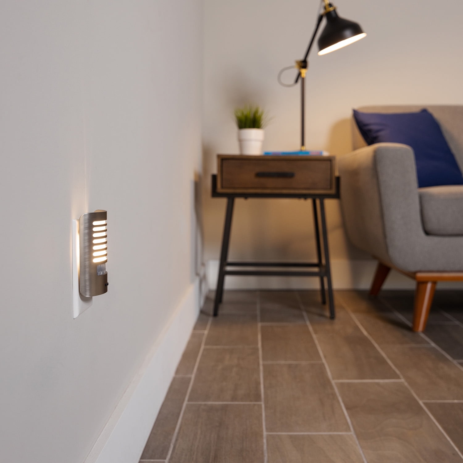 (2 pack) Better Homes & Gardens LED Night Light, Louver Design, Motion-Sensing, Satin Nickel, 4 in, 1 in
