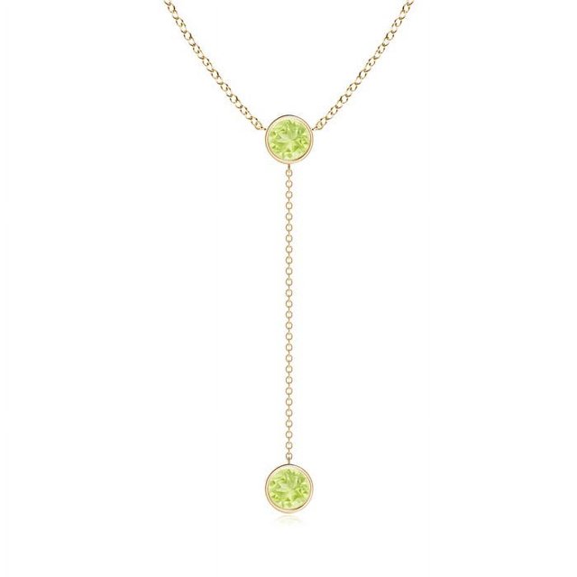 Angara Collier Péridot Naturel - Collier Style Lariat Péridot Rond 1.9 ct en Or Jaune 14K pour Femmes