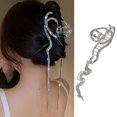 thumbnail image 2 of Pinza para el cabello francesa Pinzas con diamantes de imitación Cabello grueso Pasador para el cabello francés plateado grande para mujeres Adornos de metal colgantes elegantes 11.3 * 5.7 CM Plata, 2 of 5