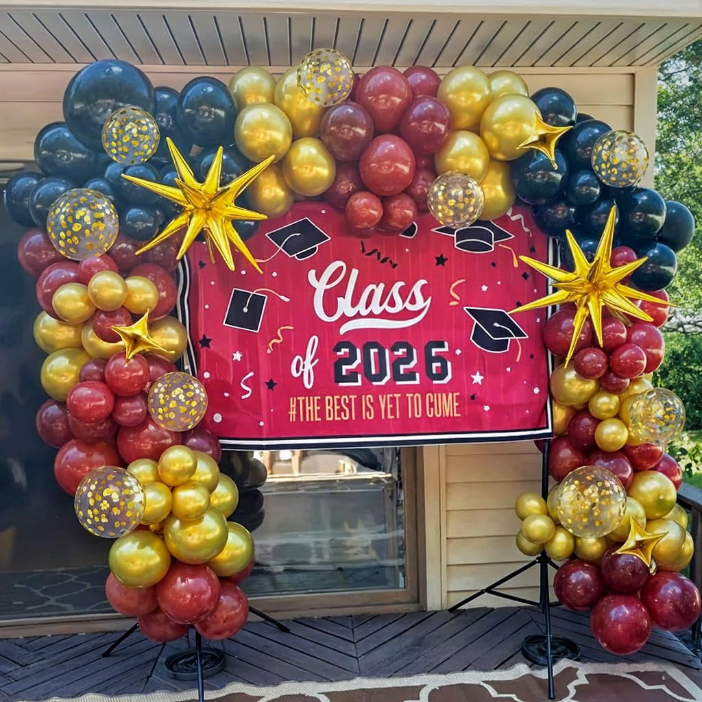 Balloons Arch Kit Black Burgundy Gold 98pcs for Birthdays Graduation Celebrations
