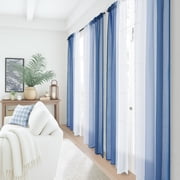 Topfinel Blue Faux Linen Ombre Sheer Curtains,Semi Voile Gradient Rod Pocket Curtains for Bedroom and Living Room, Set of 2 Window Curtain Panels, 54 x 96 Inch Long