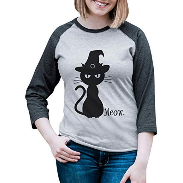 7 ate 9 Apparel 7 ate 9 Apparel Womens Black Cat Halloween Raglan