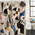 thumbnail image 2 of Abstract Lines Bathroom Shower Curtains with 12 Hooks Polyester Waterproof Shower Curtain for Stalls and Bathtubs Boho Vintage Clouds Geometric Color Block Decorative Bathroom Curtain 36x78 Inches, 2 of 9