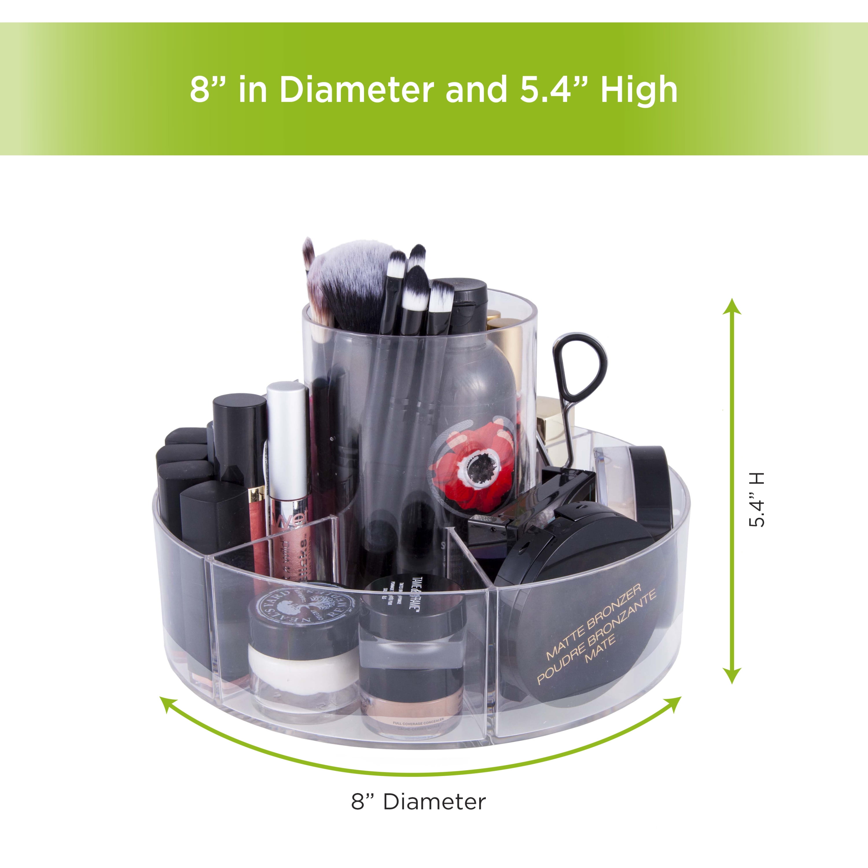 Kenney Storage Made Simple Lazy Susan 360 Rotating Countertop Organizer, 5 Compartment, Set of 2, Clear