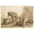 thumbnail image 2 of Giovanni Domenico Tiepolo 18x14 Black Ornate Wood Framed Double Matted Museum Art Print Titled - A Bull Lying Down, and Two Donkeys, in a Landscape (ca. 1760-61), 2 of 5