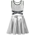 thumbnail image 2 of TiaoBug Kids Girls Cheerleading Jazz Dance Outfits Sequins Sleeveless Crop Tops and Skirts Set Silver 8, 2 of 3