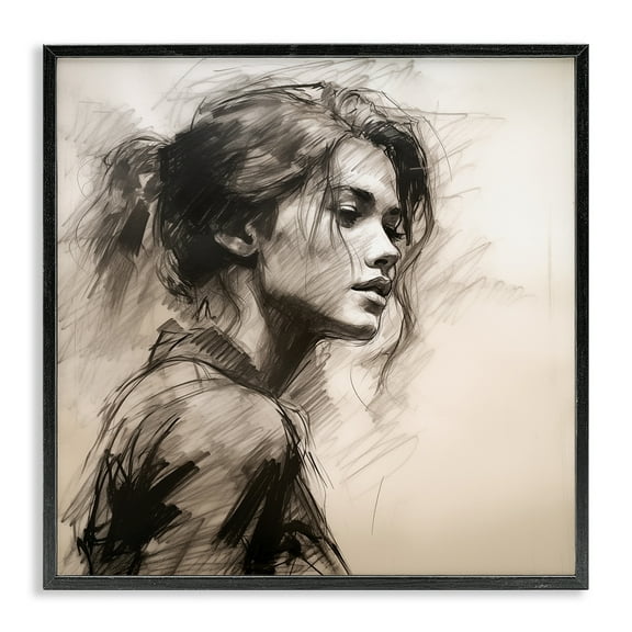 Stupell Industries Traditional Sketch Portrait of Woman Portrait Drawing Black Framed Art Print Wall Art, 12 x 12