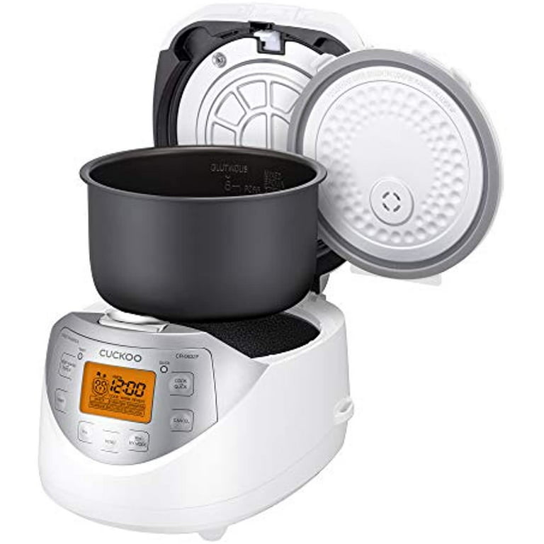 CUCKOO CR-0810F | 8-Cup (Uncooked) Micom Rice Cooker | 9 Menu Options:  White Rice, Cake, Soup & More, Nonstick Inner Pot, Designed in Korea | White
