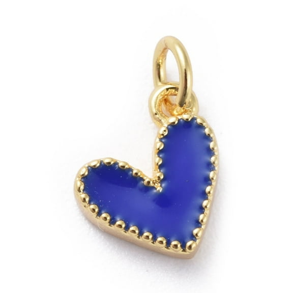 10 pc Enamel Charms with Brass Findings Heart Real 18k golden Plated Dark Blue 9x7x2.5mm Hole: 2.5mm
